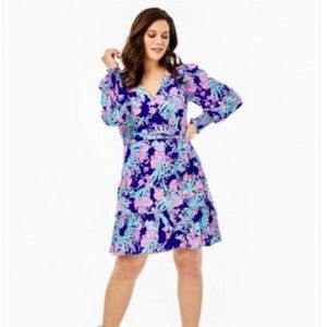 Lilly Pulitzer Long Sleeve Rosie Surplice Neckline Stretch Dress Toucan Party